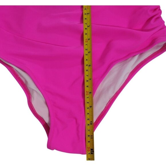 One-Shoulder Hot Pink Bikini Set With High-Waist Bottoms - Women’s Swimwear. - Picture 7 of 7